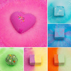Comfso shea butter bath bomb closeup highlights moisturizing ingredients for smoother skin after bathing.