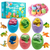 Comfso dino-eggs-bath-bomb-pack with six colorful shells for playful bath time