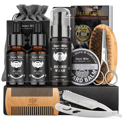 Comfy Mate beard grooming kit packaging with travel bag for easy grooming on the go.