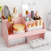 COMFYROOM makeup organizer pink front view showing compact storage for cosmetics.