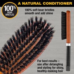 Conair All-Purpose Boar Bristle Hairbrush showing natural oil distribution for shine
