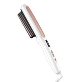 Conair double ceramic straightening brush highlights anti-scald plates for safer, smoother styling.