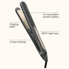 Conair Infiniti Pro tourmaline flat iron side profile showing versatile performance for straightening or curling.