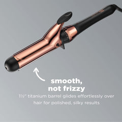 Conair INFINITIPRO Rose Gold Titanium Curling Iron showing quick heat-up for efficient styling.