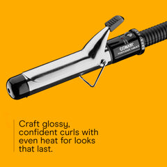 Conair Instant Heat curling iron heat-up indicator shows 60-second readiness for quick styling.