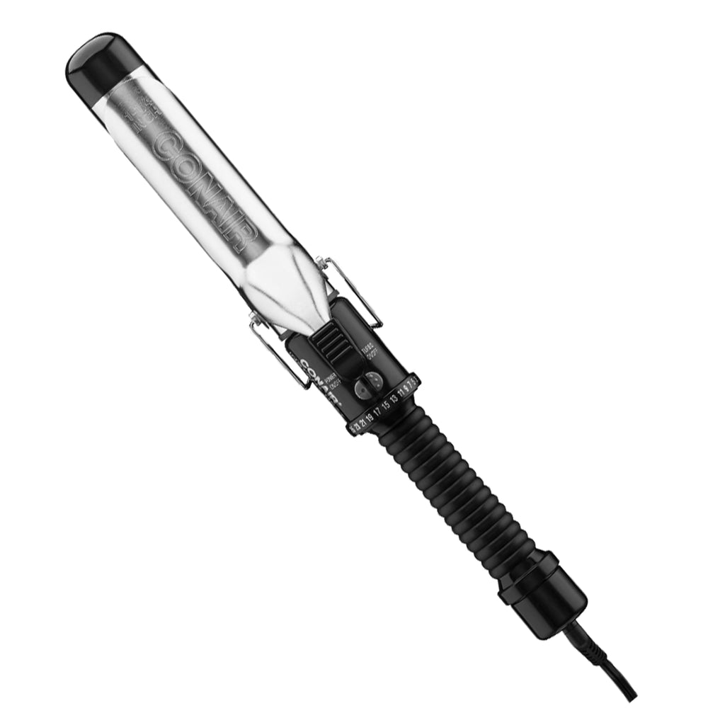 Conair Instant Heat curling iron barrel closeup shows premium multi-metal construction for even heat.