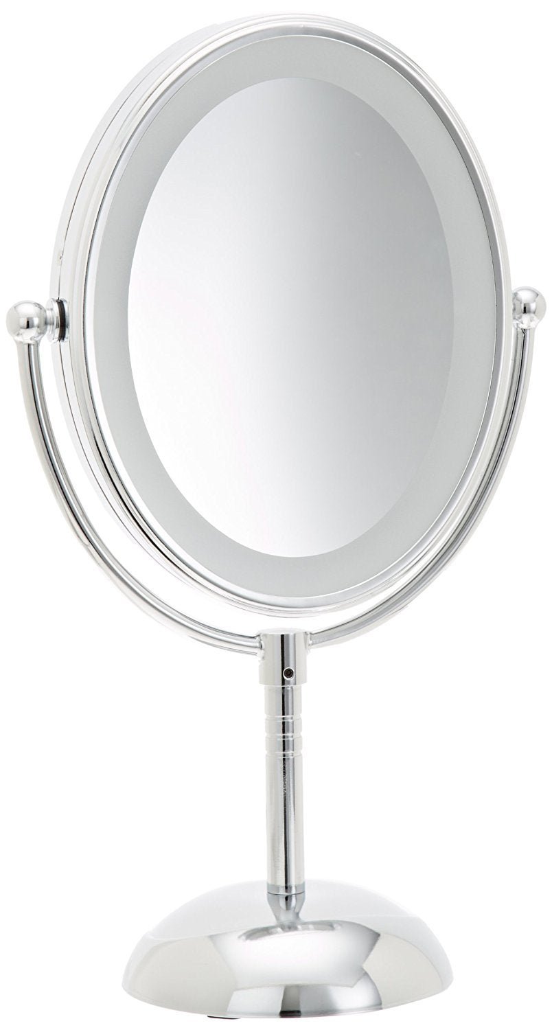 Conair lighted makeup mirror 1x/7x magnification for precise grooming under bright LEDs.