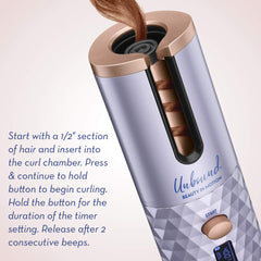 Conair Unbound cordless auto curler compact-size profile enables easy packing.
