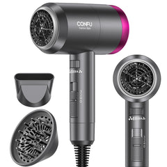 CONFU Ionic Blow Dryer 1600W front view shows compact, fast home and travel drying.