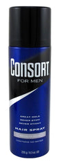 Consort Hair Spray aerosol-dispense action demonstrates even, controlled application.