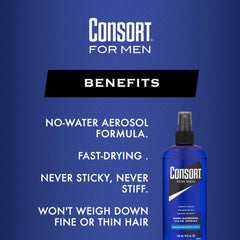Consort hair spray unscented bottle closeup signals fragrance-free grooming.