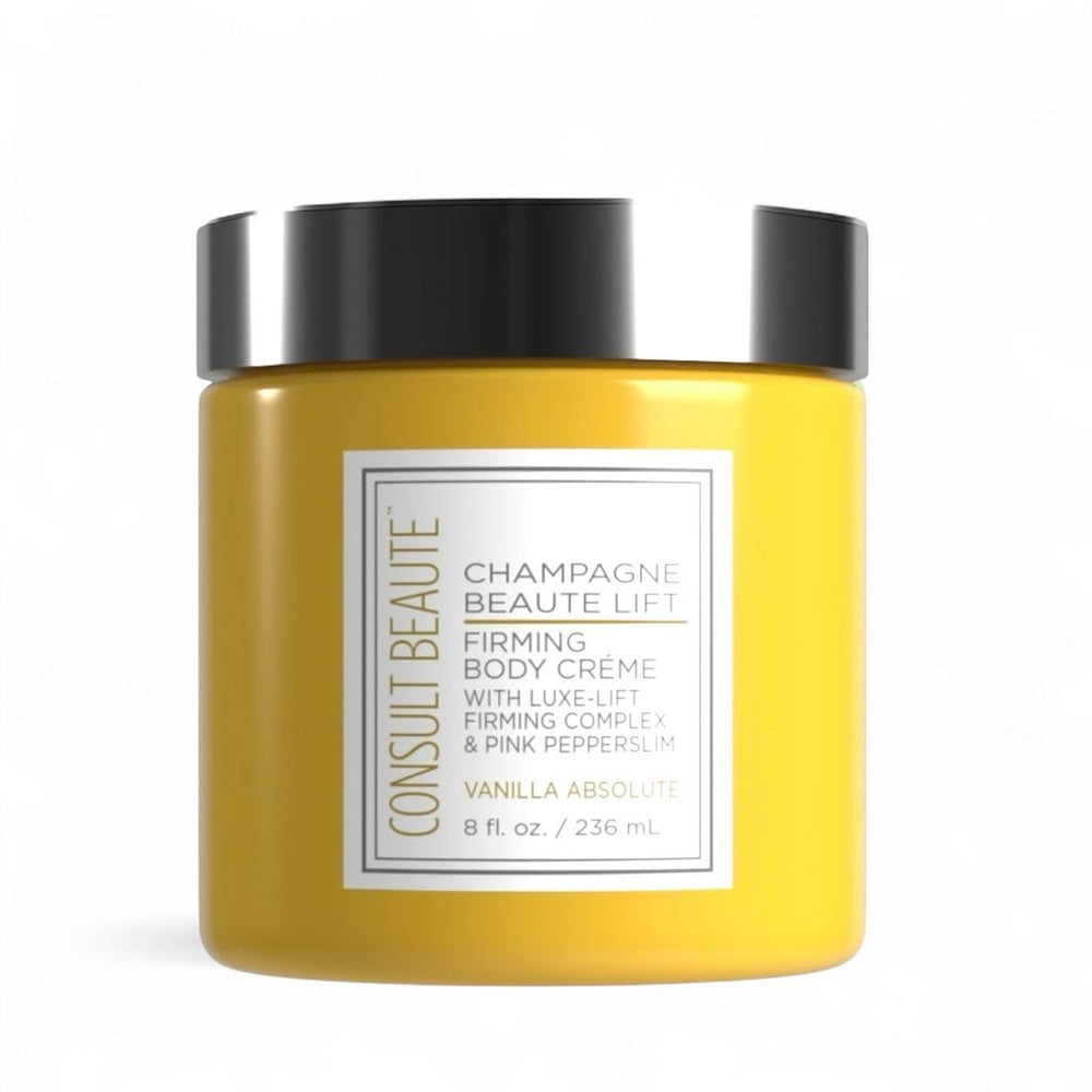 Consult Beaute Champagne Lift bottle closeup highlighting luxurious firming cream