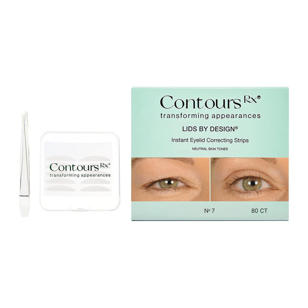 Contours Rx Lids by Design packaging showing an 80-count set for day-long lift.