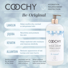 Coochy texture close-up shows creamy glide for sensitive skin.