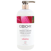Coochy Seduction bottle pour demonstrates hydrating shave cream for smooth results