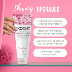 Coochy Shave Cream texture close-up highlighting smooth glide for irritation-free shaving