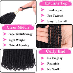COOKOO crochet hair 12inch natural-black for daily wear.
