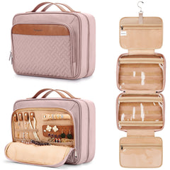 COOSKY Travel Hanging Toiletry Bag with jewelry compartment keeps accessories organized on trips.