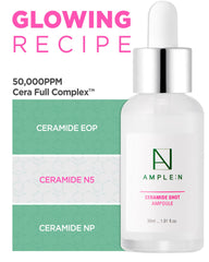 CORÉANA AMPLE:N ceramide shot serum drops on palm for quick absorption.