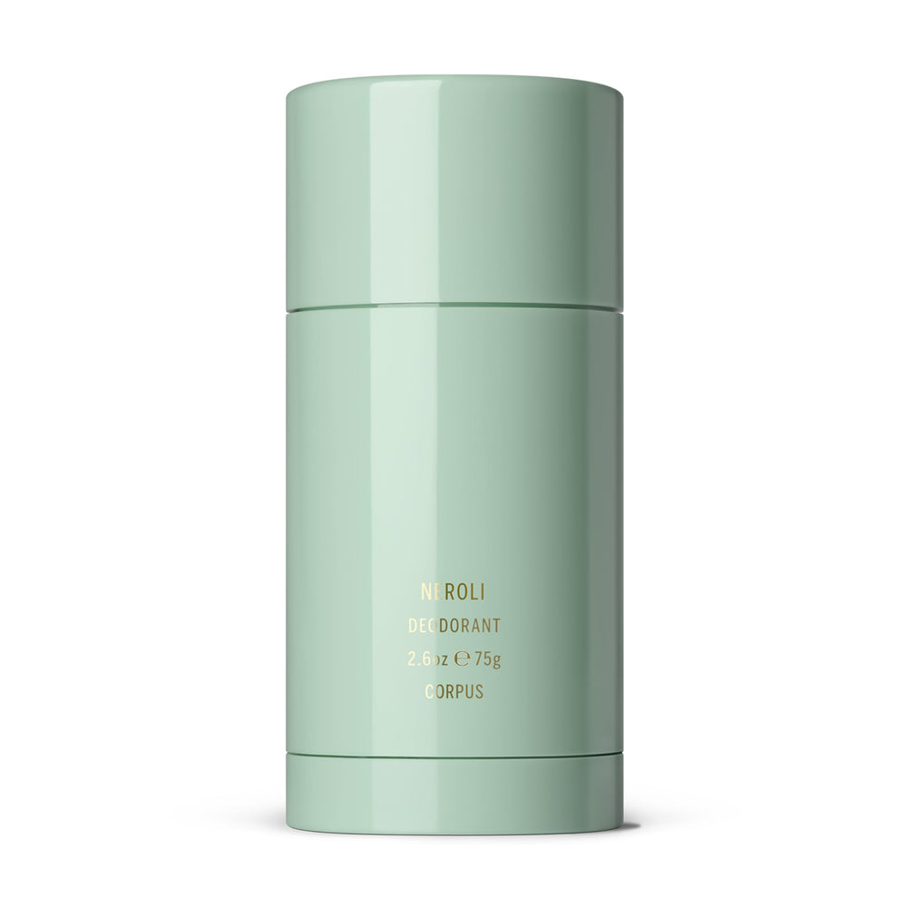 Corpus Neroli natural deodorant stick application close-up shows smooth glide and odor control
