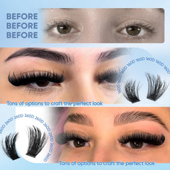 CORUSCATE Lash Clusters Kit 12mm-20mm 160D highlights varied lengths for versatile styling.