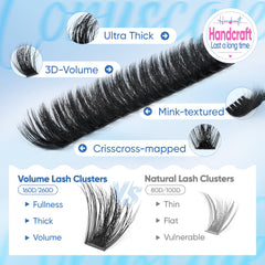 CORUSCATE Lash Clusters Kit 14mm-24mm 260D enables ultra-long extensions for evening looks.