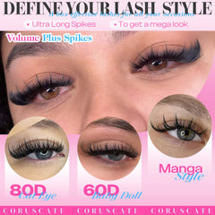 CORUSCATE manga-lash-look closeup showing bold layered volume with spike tips