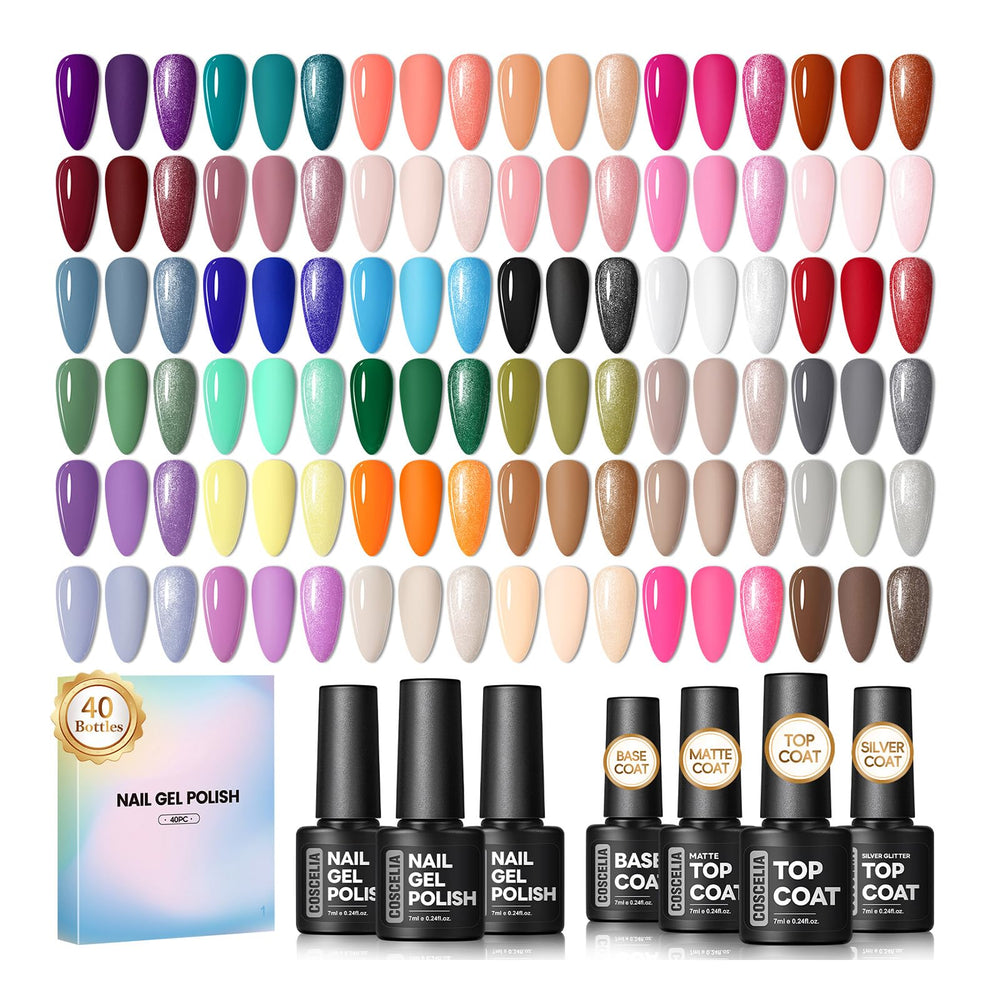 Coscelia gel nail polish set bottle array shows 40pcs colors for quick color choices