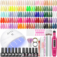 COSCELIA 53PCS gel nail kit with UV lamp displays a complete at-home setup