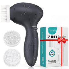 COSLUS Face Scrubber dual-speed front view shows gentle cleansing and exfoliation benefits