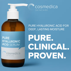 Cosmedica Hyaluronic Acid Serum dropper poised for precise application