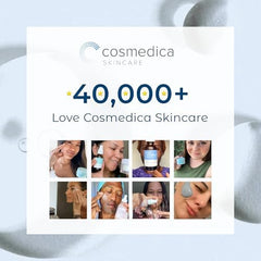 Cosmedica Skincare Hyaluronic Acid Serum label highlighting vegan, cruelty-free formula.