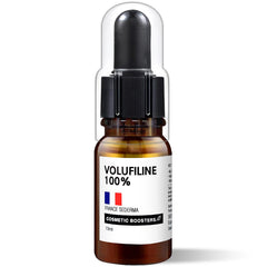 COSMETIC BOOSTERS Volufiline bottle highlighting a pure cosmetic ingredient for skin elasticity.