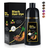 Cosmpro Black Hair Dye Shampoo cover-01 provides full gray coverage for a natural look.