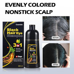 COSMTEK packaging highlights 3-in-1 formula with dye, shampoo, and conditioner.