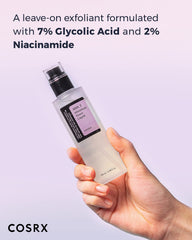 COSRX Whitehead Power Liquid applied on face with cotton pad for gentle exfoliation.