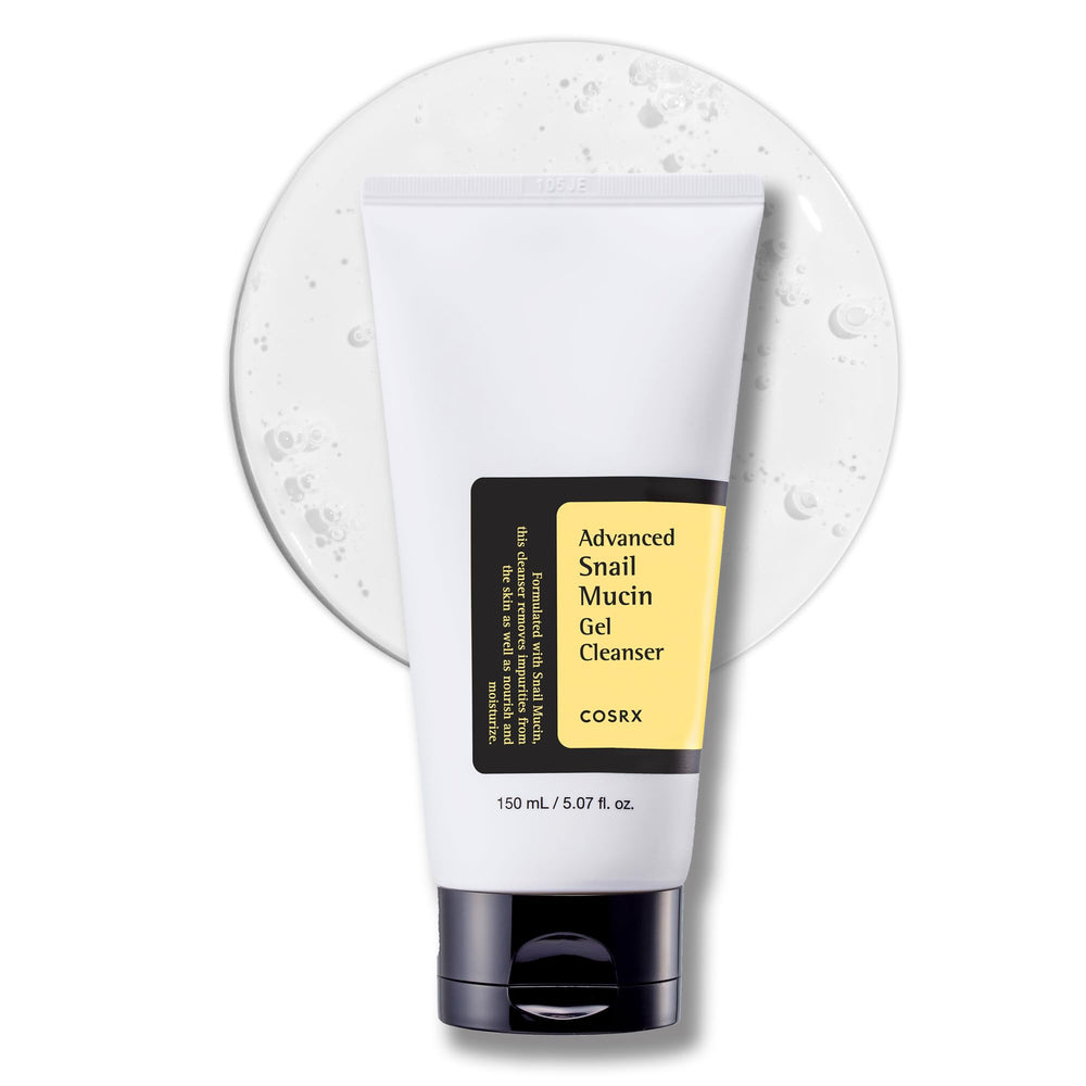 COSRX Advanced Snail Mucin Gel Cleanser bottle for daily hydrating cleanse.