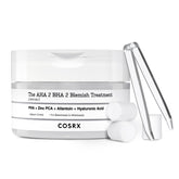 COSRX AHA/BHA blemish serum packaging highlights spot care benefits.