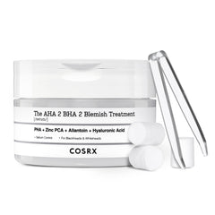 COSRX AHA/BHA blemish serum packaging highlights spot care benefits.