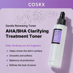 COSRX AHA/BHA Treatment Toner mist spray refreshes with a light, skin-brightening mist.