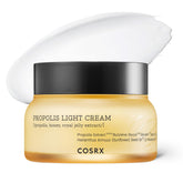 COSRX Full Fit Propolis Light Cream jar close-up highlighting luxurious texture for hydration.