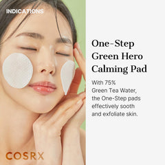 COSRX Green Calming Pads 70-sheets inside view emphasizes ready-to-use daily exfoliation.