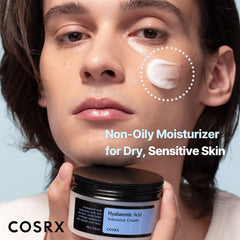 COSRX Hyaluronic Acid Intensive Cream application demonstrates smooth texture for calm skin