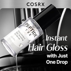 COSRX Peptide-132 Hair Bonding Oil Serum travel-size packaging on vanity for portable hydration.