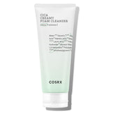 COSRX Pure Fit Cica Creamy Foam Cleanser bottle shows a gentle, fragrance-free cleanse for sensitive skin
