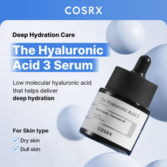 COSRX Pure Sodium Hyaluronic Acid 3% Serum dropper highlights precise application for moisturized skin