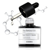 COSRX Retinol 0.5 Oil bottle highlights anti-aging skincare for smoother skin.