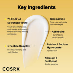 COSRX Snail Mucin Peptide Under Eye Cream 2% niacinamide focus image for brightening potential.