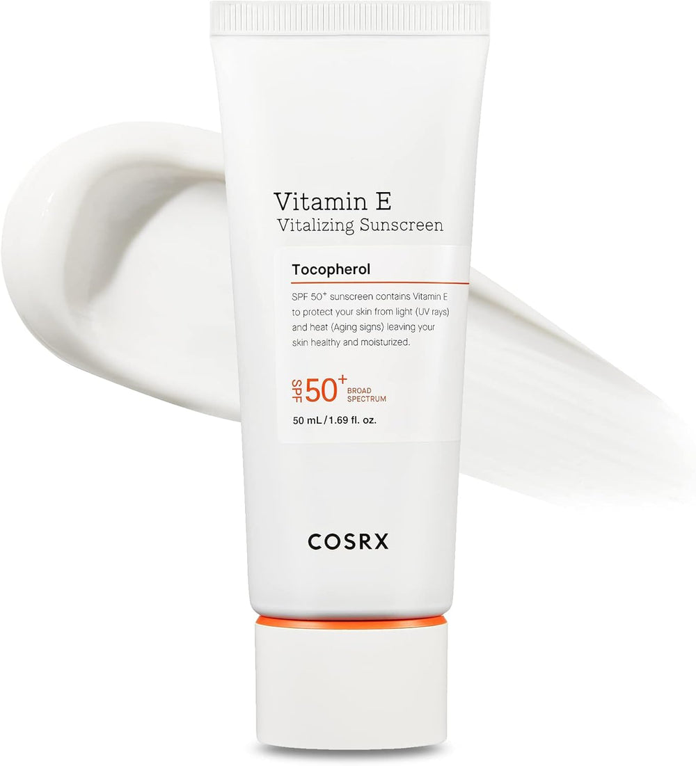 COSRX Vitamin E Sunscreen bottle dispense for easy daily sun protection under makeup