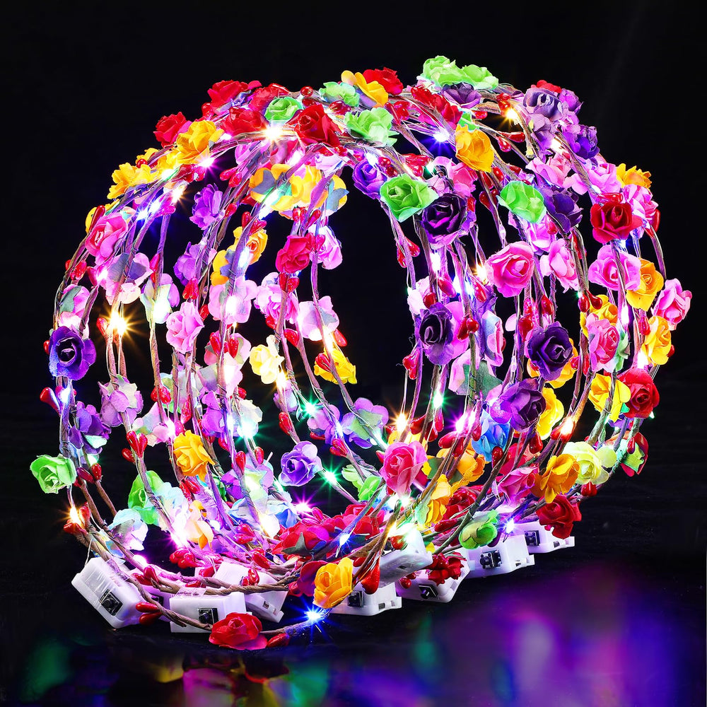 Cosweet LED flower crown close-up reveals soft petals and warm glow for weddings.